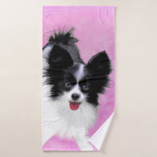 Papillon (weiß und schwarz) Malerei - Hundekunst Badhandtuch Set