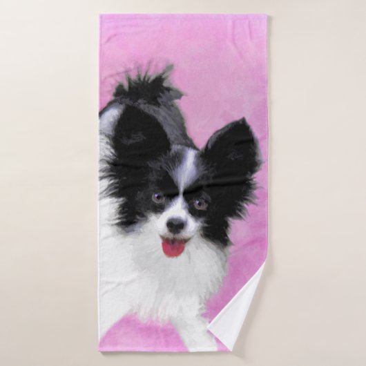 Papillon (weiß und schwarz) Malerei - Hundekunst Badhandtuch Set (Badehandtuch)