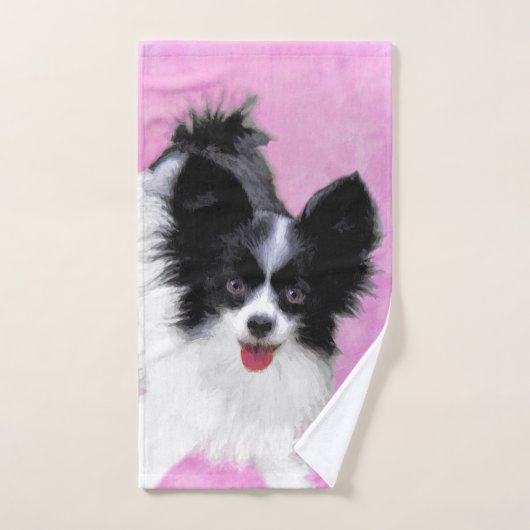 Papillon (weiß und schwarz) Malerei - Hundekunst Badhandtuch Set (Handtuch)