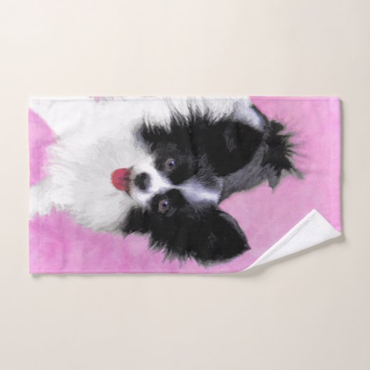 Papillon (weiß und schwarz) Malerei - Hundekunst Badhandtuch Set (Handtuch)