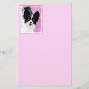 Papillon (weiß und schwarz) Malerei - Hundekunst Briefpapier