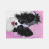 Papillon (weiß und schwarz) Malerei - Hundekunst Fleecedecke (Vorderseite (Horizontal))