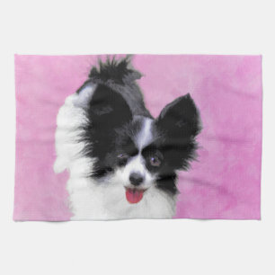 Papillon (weiß und schwarz) Malerei - Hundekunst Geschirrtuch