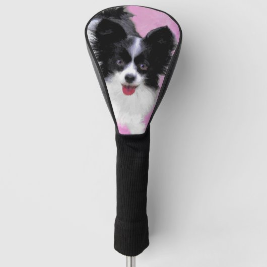 Papillon (weiß und schwarz) Malerei - Hundekunst Golf Headcover (Vorderseite)