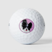 Papillon (weiß und schwarz) Malerei - Hundekunst Golfball (Vorderseite)