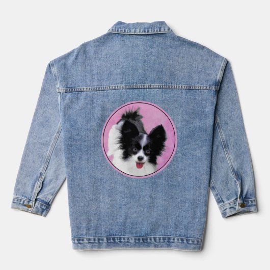 Papillon (weiß und schwarz) Malerei - Hundekunst Jeansjacke (Rückseite)