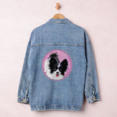 Papillon (weiß und schwarz) Malerei - Hundekunst Jeansjacke (Hangar)
