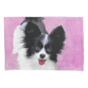 Papillon (weiß und schwarz) Malerei - Hundekunst Kissenbezug