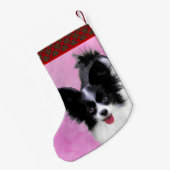 Papillon (weiß und schwarz) Malerei - Hundekunst Kleiner Weihnachtsstrumpf (Rückseite (Hängend))