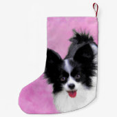 Papillon (weiß und schwarz) Malerei - Hundekunst Kleiner Weihnachtsstrumpf (Rückseite)