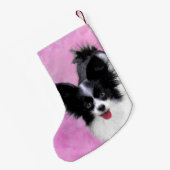 Papillon (weiß und schwarz) Malerei - Hundekunst Kleiner Weihnachtsstrumpf (Rückseite (Hängend))