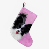 Papillon (weiß und schwarz) Malerei - Hundekunst Kleiner Weihnachtsstrumpf (Vorderansicht (hängend))
