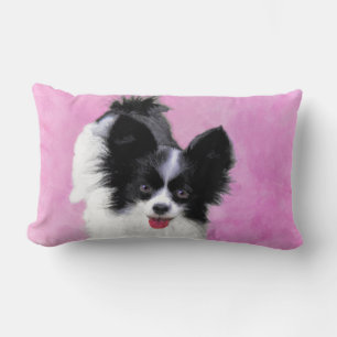 Papillon (weiß und schwarz) Malerei - Hundekunst Lendenkissen