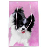 Papillon (weiß und schwarz) Malerei - Hundekunst Mittlere Geschenktüte (Vorderseite)