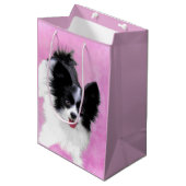 Papillon (weiß und schwarz) Malerei - Hundekunst Mittlere Geschenktüte (Vorderseite Schrägansicht)