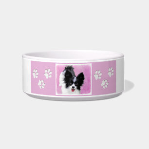 Papillon (weiß und schwarz) Malerei - Hundekunst Napf