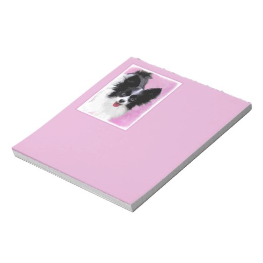 Papillon (weiß und schwarz) Malerei - Hundekunst Notizblock (Rotiert)