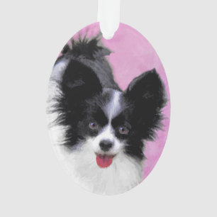 Papillon (weiß und schwarz) Malerei - Hundekunst Ornament
