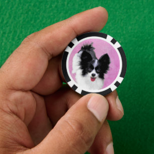 Papillon (weiß und schwarz) Malerei - Hundekunst Pokerchips