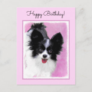 Papillon (weiß und schwarz) Malerei - Hundekunst Postkarte