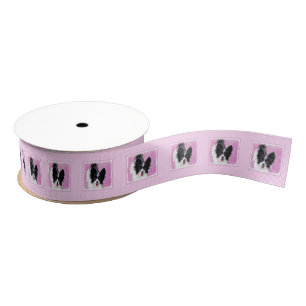 Papillon (weiß und schwarz) Malerei - Hundekunst Ripsband