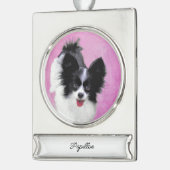 Papillon (weiß und schwarz) Malerei - Hundekunst S Banner-Ornament Silber (Links)