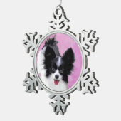 Papillon (weiß und schwarz) Malerei - Hundekunst Schneeflocken Zinn-Ornament (Rechts)