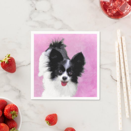 Papillon (weiß und schwarz) Malerei - Hundekunst Serviette (Beispiel)