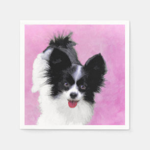Papillon (weiß und schwarz) Malerei - Hundekunst Serviette