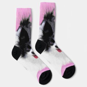 Papillon (weiß und schwarz) Malerei - Hundekunst Socken