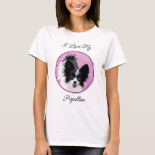 Papillon (weiß und schwarz) Malerei - Hundekunst T-Shirt