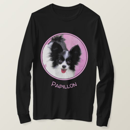 Papillon (weiß und schwarz) Malerei - Hundekunst T-Shirt (Design vorne)