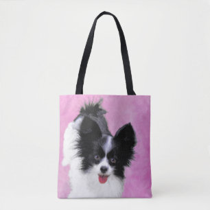 Papillon (weiß und schwarz) Malerei - Hundekunst Tasche