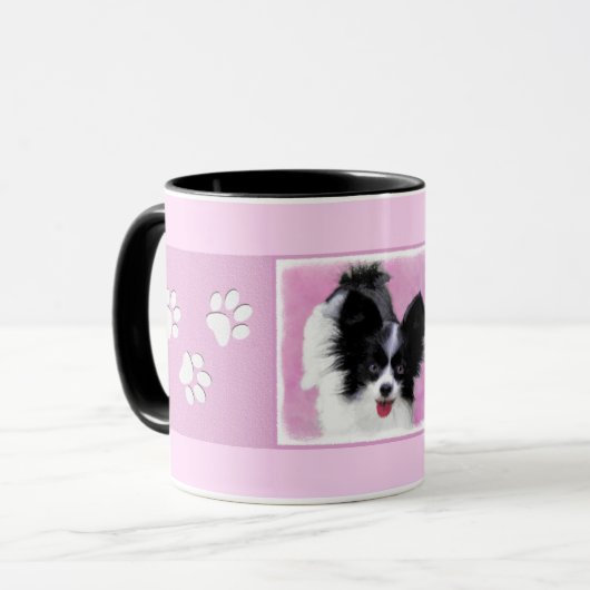 Papillon (weiß und schwarz) Malerei - Hundekunst Tasse (Vorderseite Links)