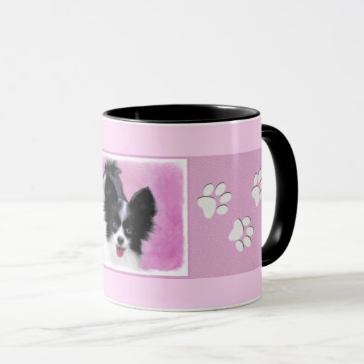 Papillon (weiß und schwarz) Malerei - Hundekunst Tasse (VorderseiteRechts)