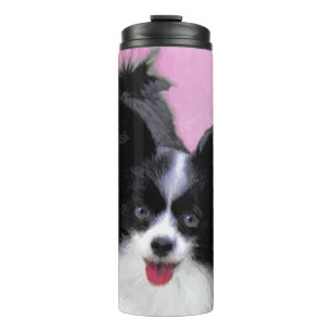 Papillon (weiß und schwarz) Malerei - Hundekunst Thermosbecher