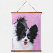 Papillon (weiß und schwarz) Malerei - Hundekunst Wandteppich Mit Holzrahmen (Vorderseite)