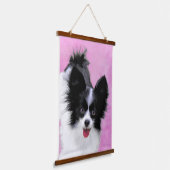Papillon (weiß und schwarz) Malerei - Hundekunst Wandteppich Mit Holzrahmen (Gewinkelt)