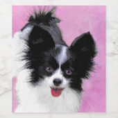 Papillon (weiß und schwarz) Malerei - Hundekunst Weinetikett (Einzelnes Label)