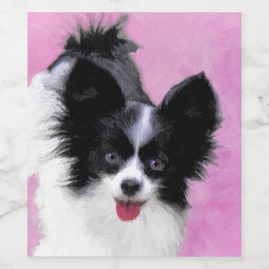 Papillon (weiß und schwarz) Malerei - Hundekunst Weinetikett (Einzelnes Label)