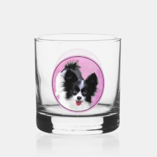 Papillon (weiß und schwarz) Malerei - Hundekunst Whiskyglas