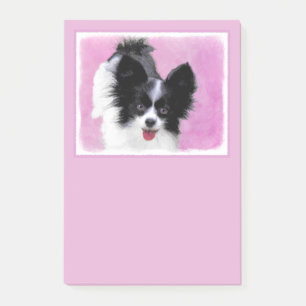Papillon (weiße und schwarze) Malerei - Hundekuns Post-it Klebezettel