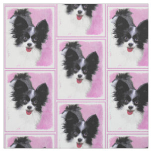 Papillon (weiße und schwarze) Malerei - Hundekuns Stoff
