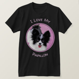 Papillon (weiße und schwarze) Malerei - Hundekuns T-Shirt