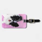 Papillon (weiße und schwarze) Malerei - Hundekunst Gepäckanhänger (Vorderseite horizontal)