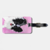 Papillon (weiße und schwarze) Malerei - Hundekunst Gepäckanhänger (Rückseite horizontal)