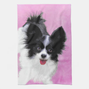 Papillon (weiße und schwarze) Malerei - Hundekunst Handtuch