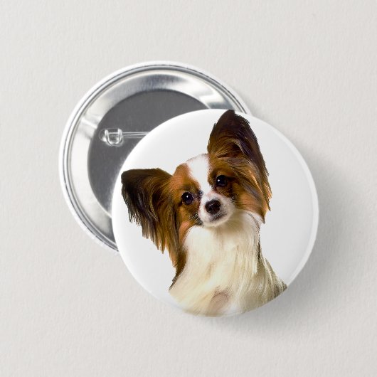 Papillon Welpe abgeschieden auf editable Button (Vorne & Hinten)