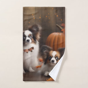 Papillon Welpe Herbstfreude Kürbis Badhandtuch Set