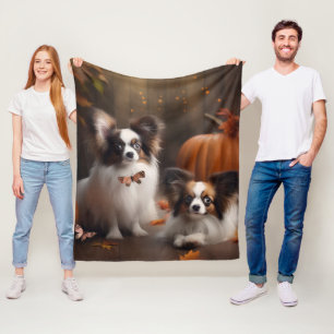 Papillon Welpe Herbstfreude Kürbis Fleecedecke